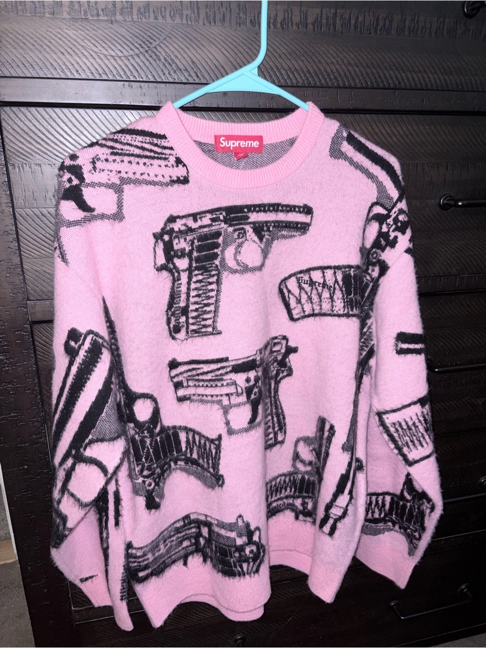 Supreme Pink Gun Motif Knit Cardigan